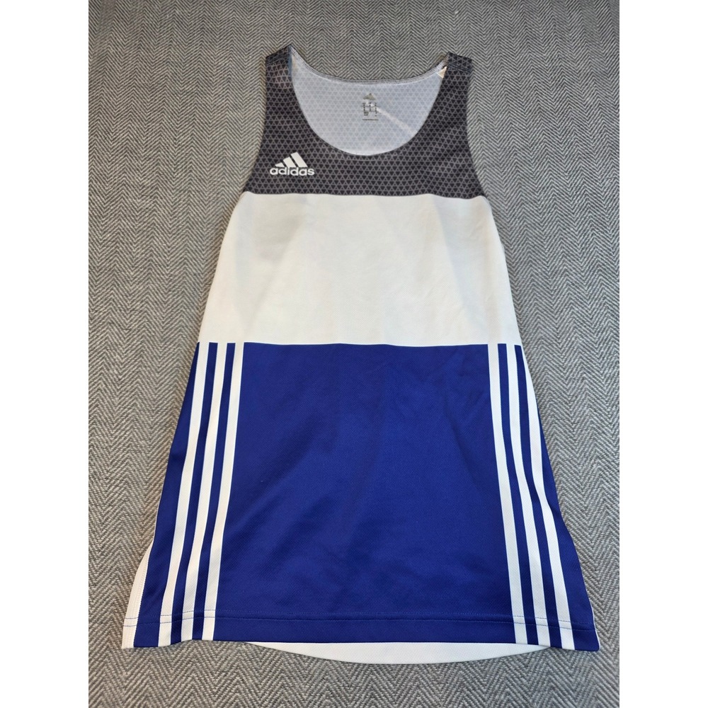 Adidas Mens Blue White Colorblock Geometric Running Singlet Tank Top Small